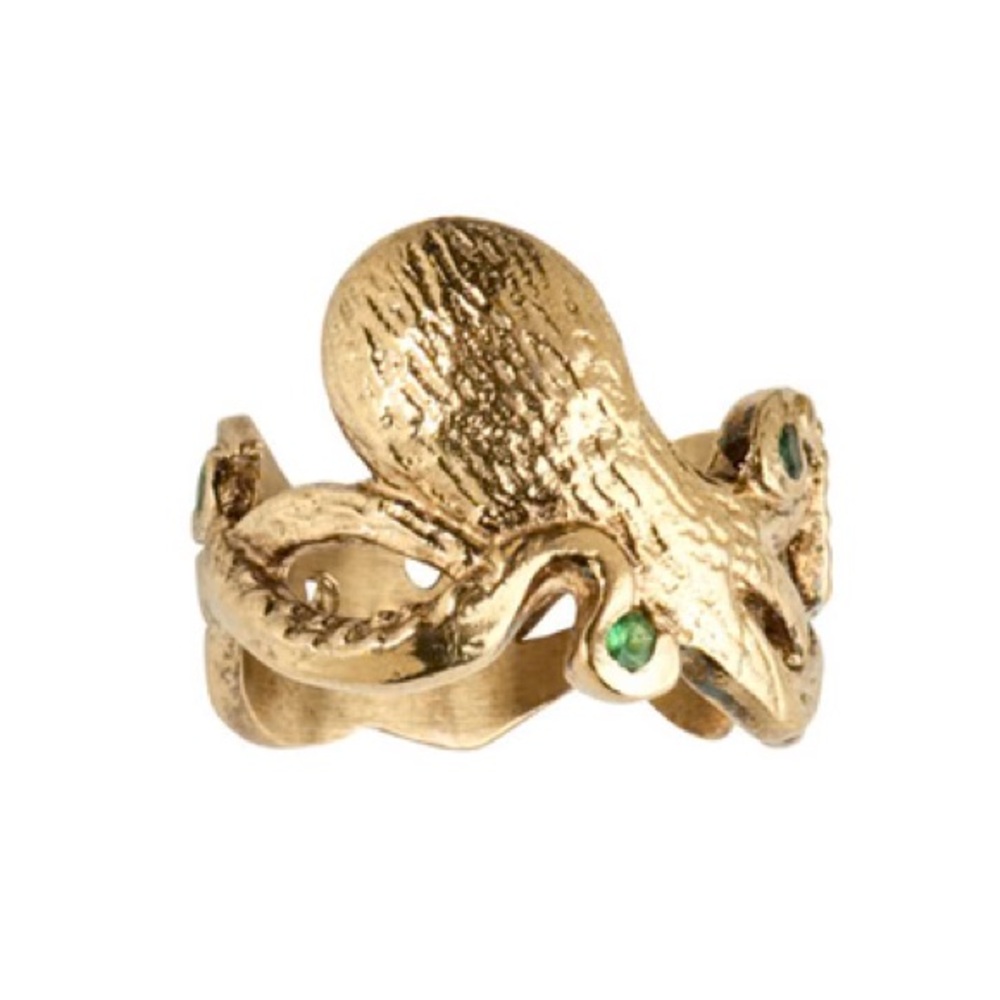 Kimberly Baker Octopi Green Sapphire Sterling Silver Vermeil Ring Size 6 EUC